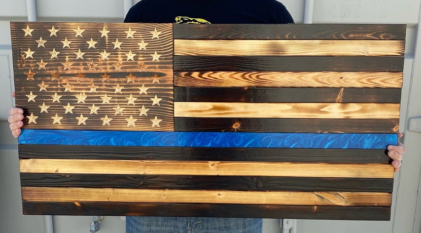 Modern Rustic Thin Blue Large Flag with Blue Epoxy Stripe